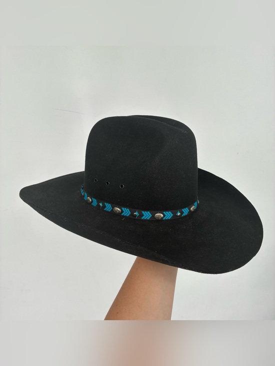 vintage Stetson black cowboy hat turquoise woven hatband silver conchos